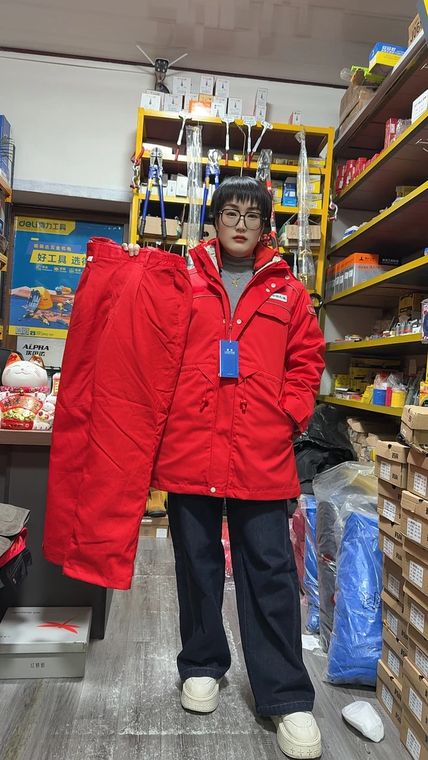 油田冬季加厚红色防静电羊皮棉袄