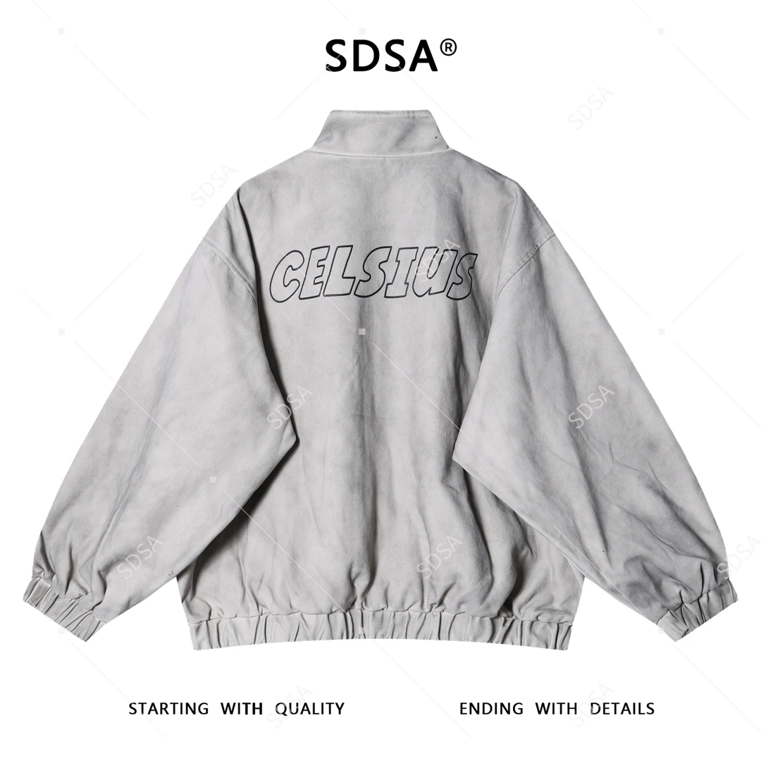 SDSA男士秋冬新款痞帅男装韩版简约纯色印花字母拉链立领夹克外套