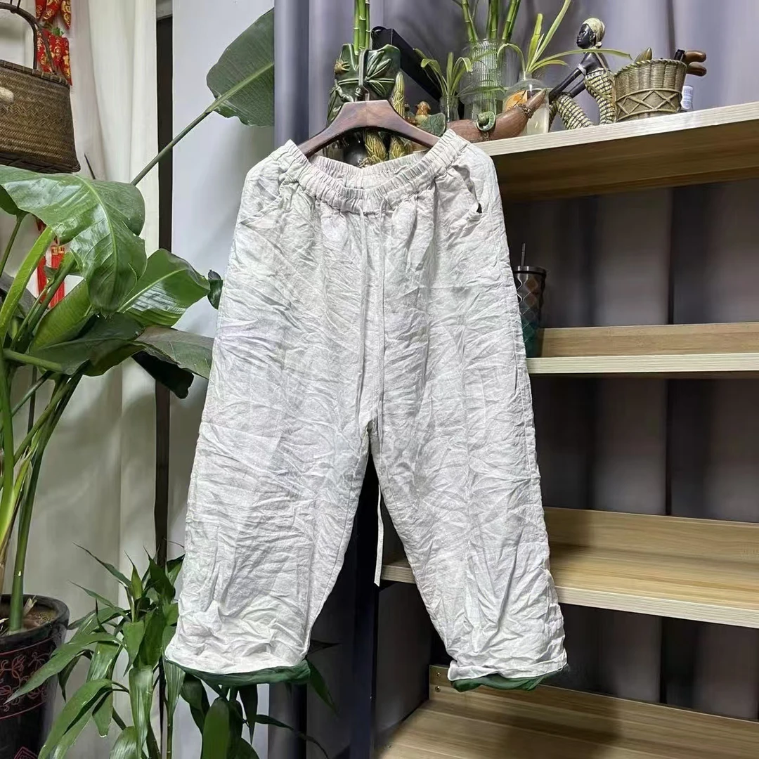68239高品质双层亚麻直筒裤裤长93左右臀围130cm