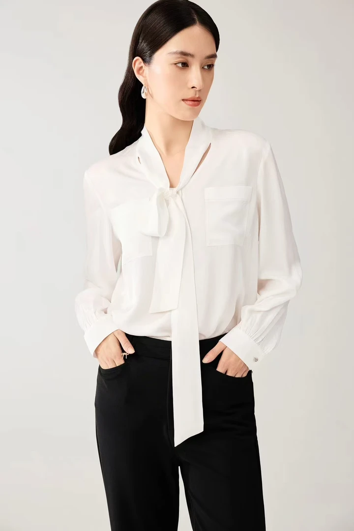迪图百搭上衣通勤衬衣衬衫法式春季宽松型常规款白色轻奢146