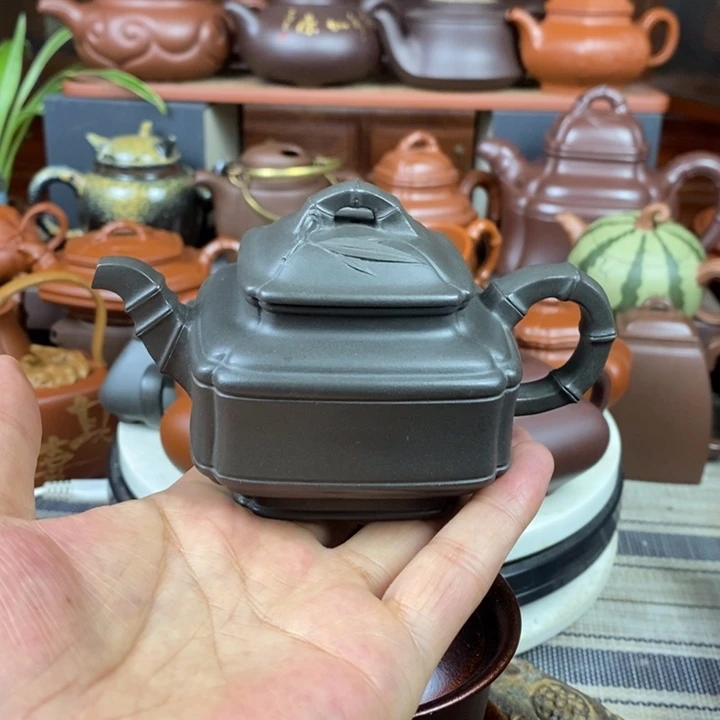 紫砂茶壶四方竹鼓200cc原矿古天青紫砂双十一特价