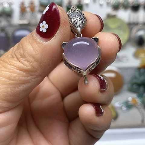 蛇纹石玉银S925镶嵌吊坠