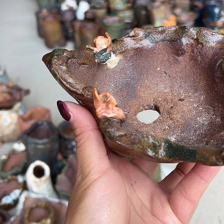 粗陶手工高温花盆