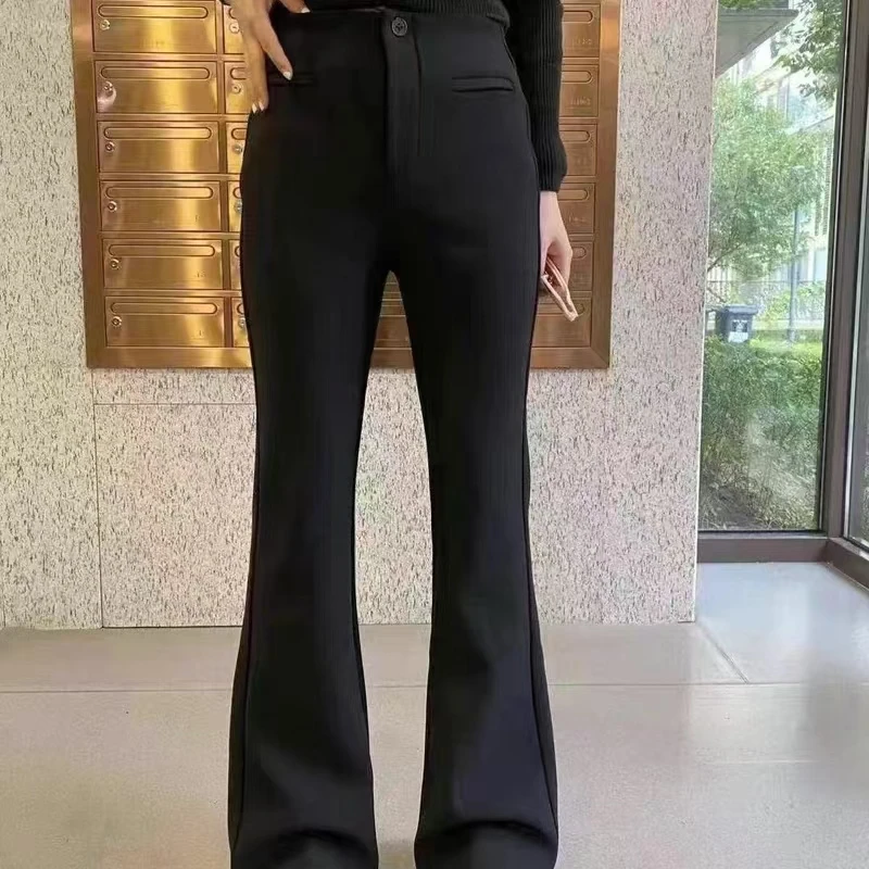 微喇叭裤日常穿搭高弹春秋高腰大码女装显瘦遮肉百搭西裤女垂感