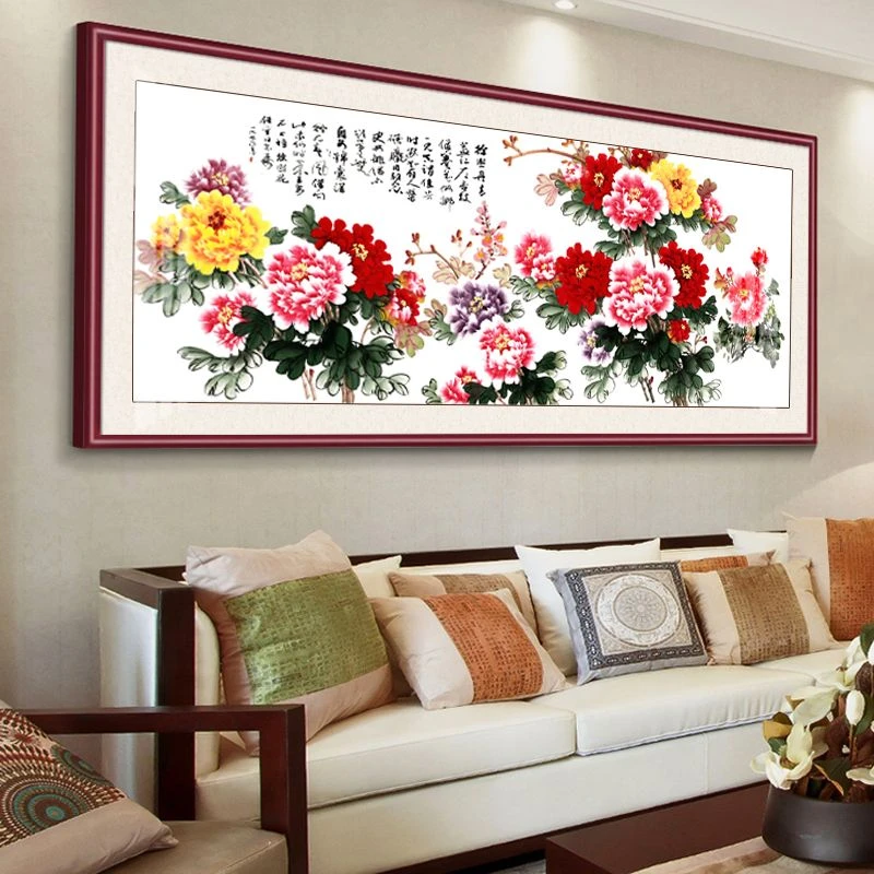牡丹办公室挂画花开富贵装饰画客厅牡丹花新中式沙发背景墙高级感