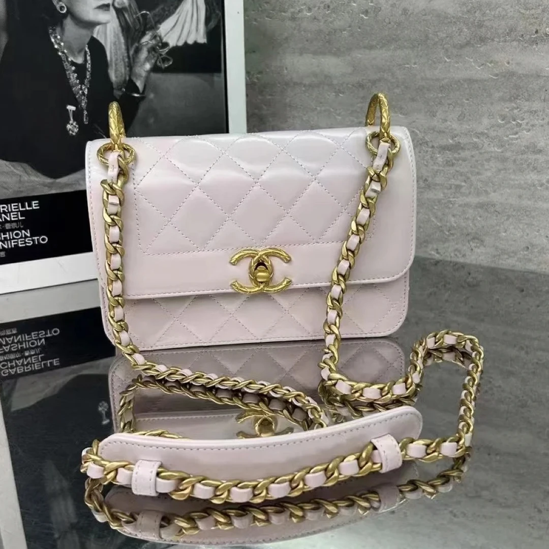 99新 Chanel/香奈儿 艾瑟尔奢品/21b香芋紫菠萝金扣双环包/l59j