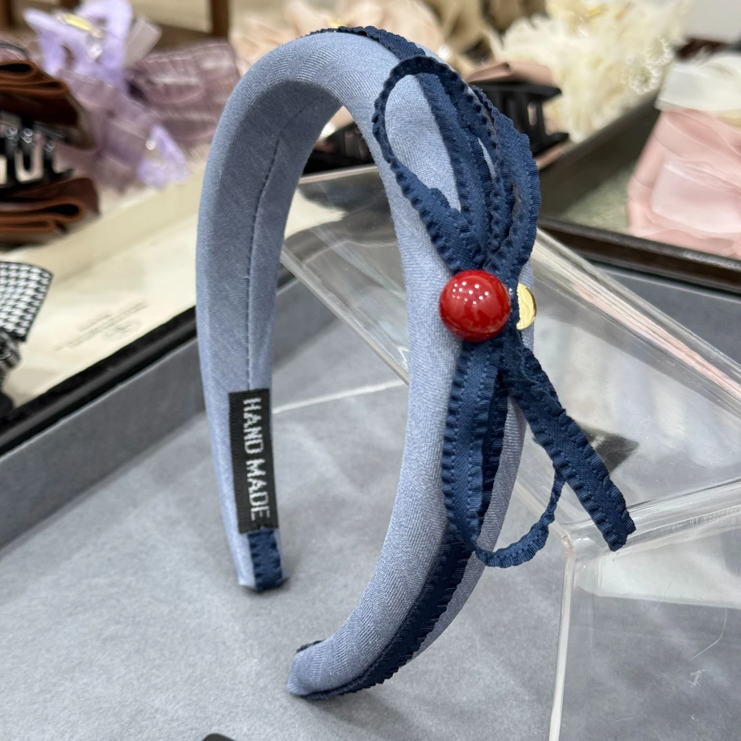 泡菜红豆蝴蝶结牛仔色发箍女