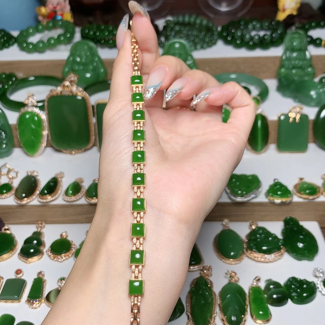 和田玉（碧玉）18K金镶嵌手链无**虑