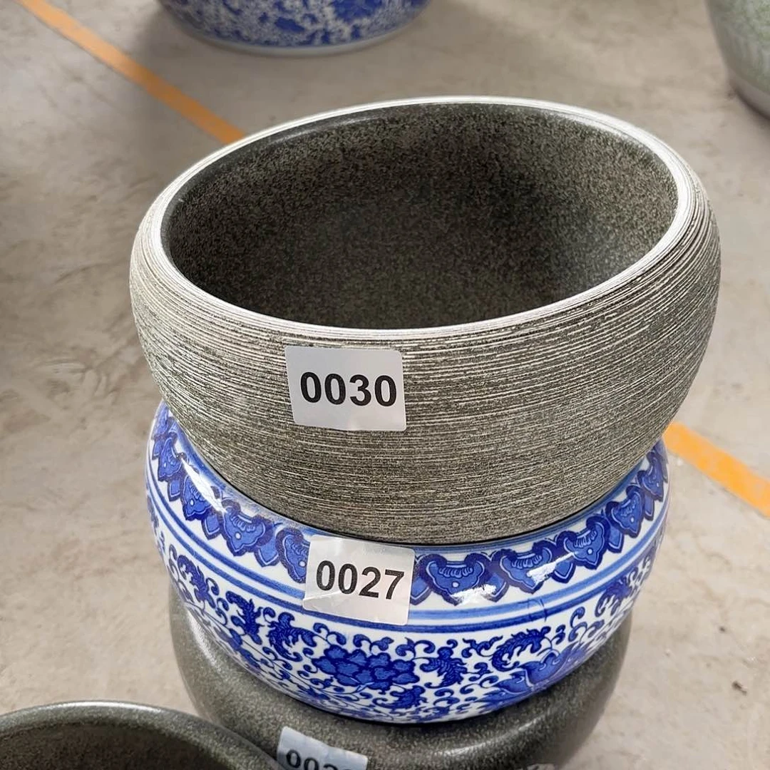 缸正品24陶瓷矮缸拉丝纹0030