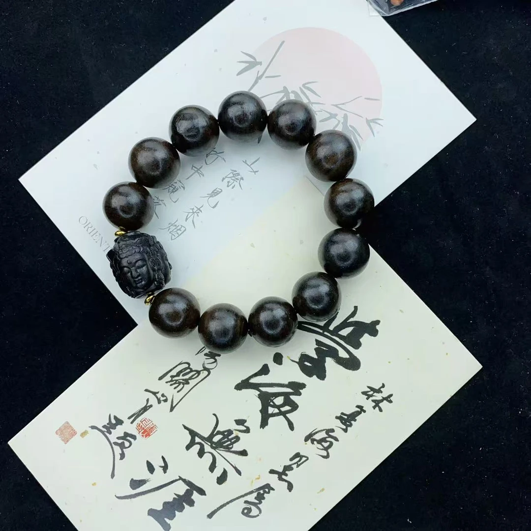 增香沉香木15*15MM沉木三面佛圆珠男女文玩手串 SPY-0287