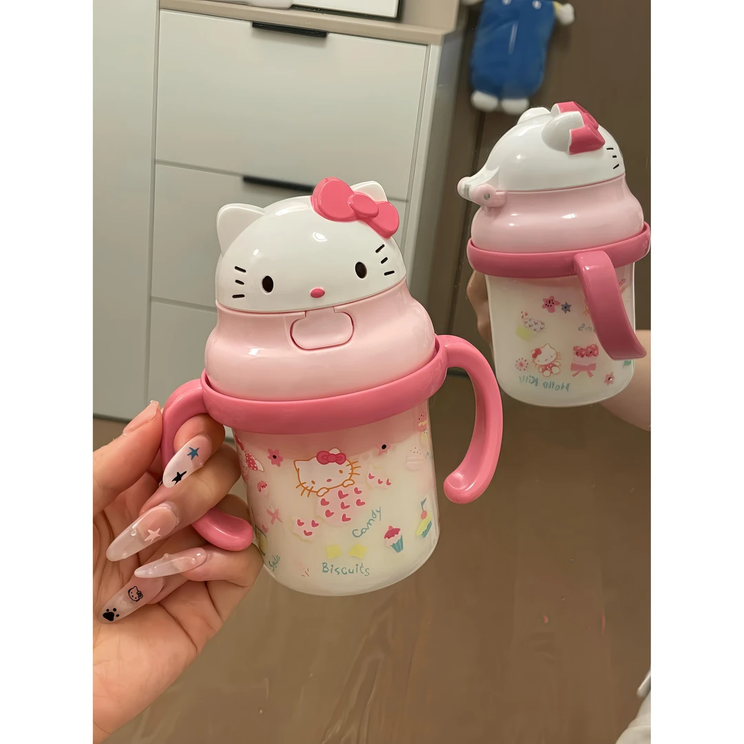 hellokitty水杯奶瓶双手柄大容量吸管杯送女朋友可爱喝水杯kkv
