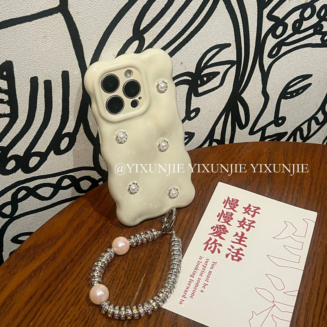珍珠diy白色ins适用苹果16手机壳iPhone15/14/12promax女款13手链