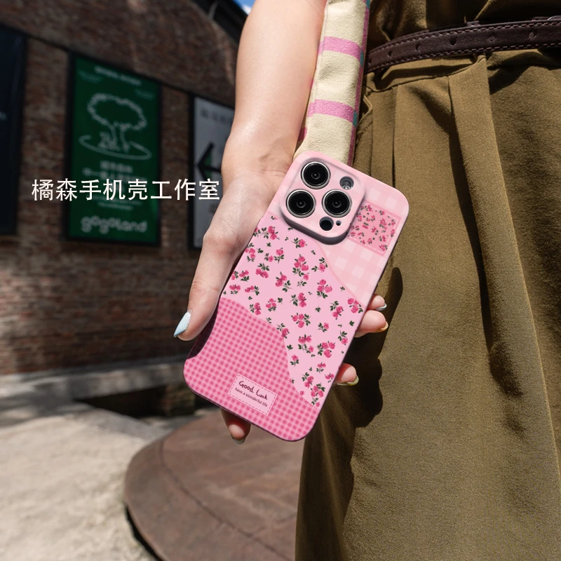 拼接花朵适用苹果16promax手机壳iphone16新款16pro小众不撞款15