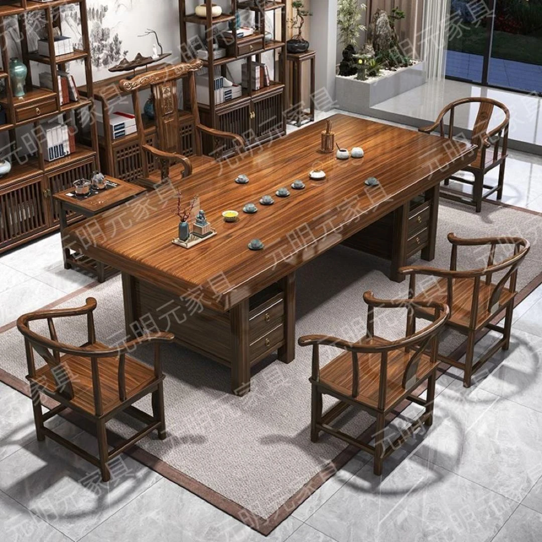2025年储物新中式实木茶桌大板茶桌椅组合茶桌一整套实木茶台茶桌