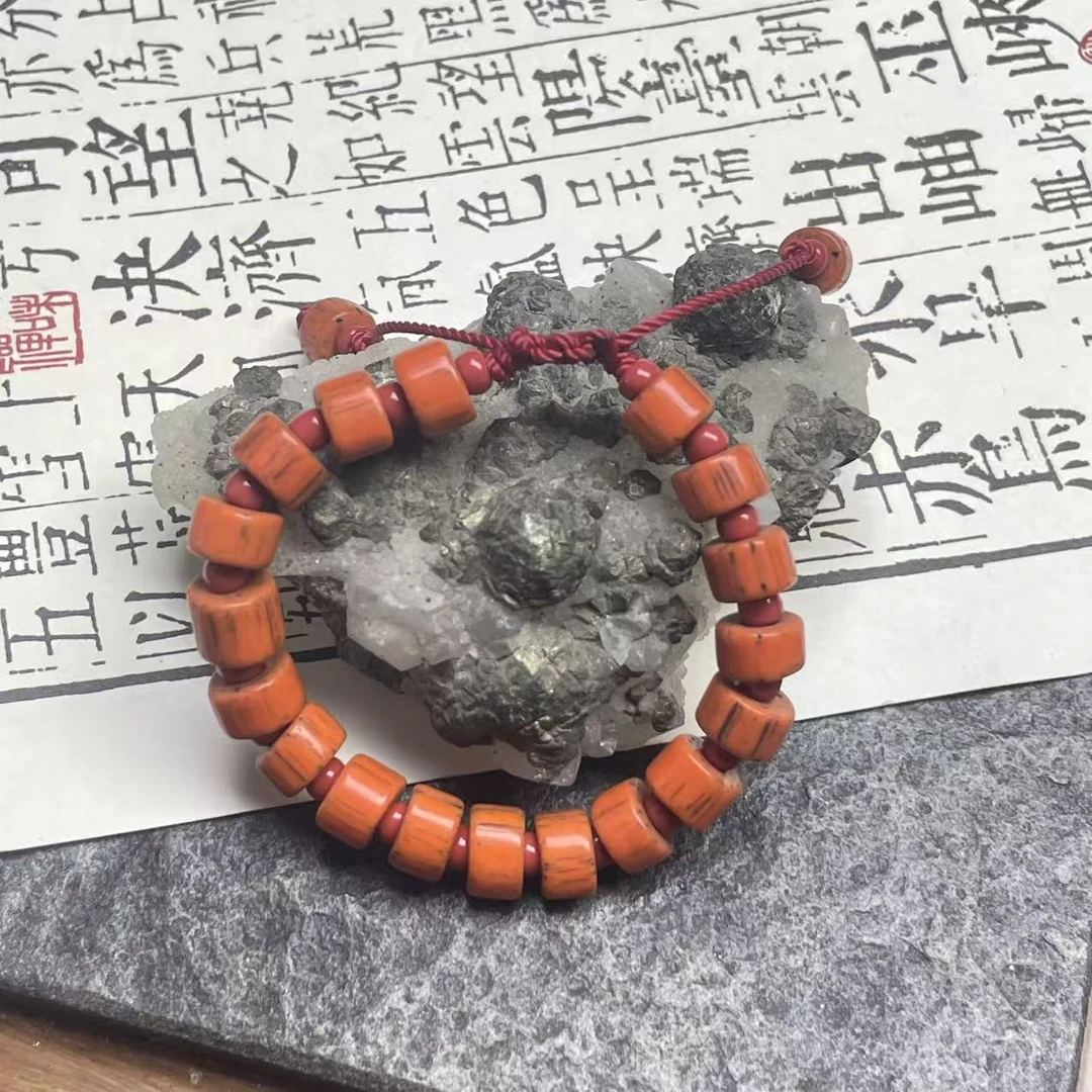 手链 LZ7403-1 橙色直切老珠子尼泊尔琉璃手串
