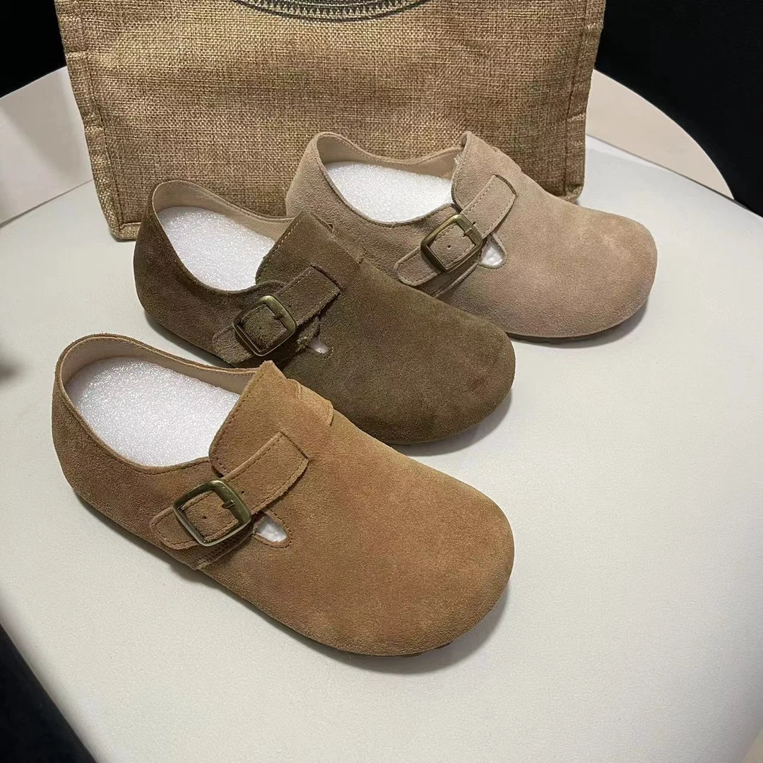 欧若风真皮勃肯鞋女厚底复古2025春季新款一脚蹬内增高休闲鞋8899