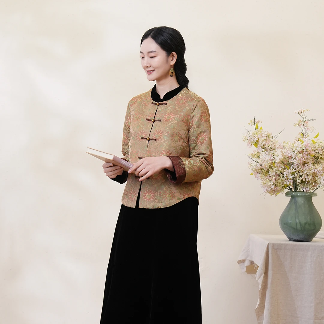 布符2025春宋锦工艺双面穿短外套女国风撞色提花通勤日常MCWT35