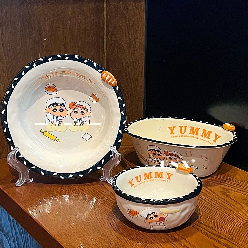 蜡笔小新陶瓷碗碟2025新款女生高颜值汤饭碗碟子家用宿舍生日礼物