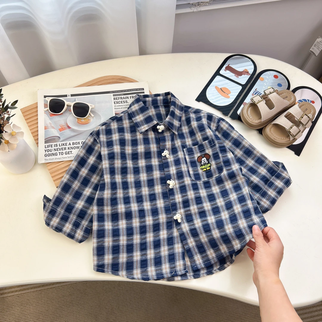 【新品】儿童短袖时尚夏季男童格子衬衫BMX251601