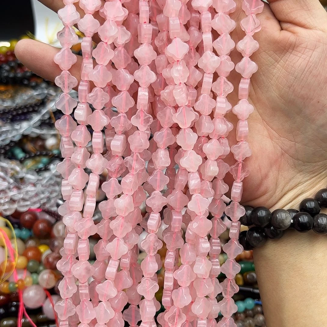 玛瑙/玉髓未镶嵌珠宝半成品粉晶四叶草