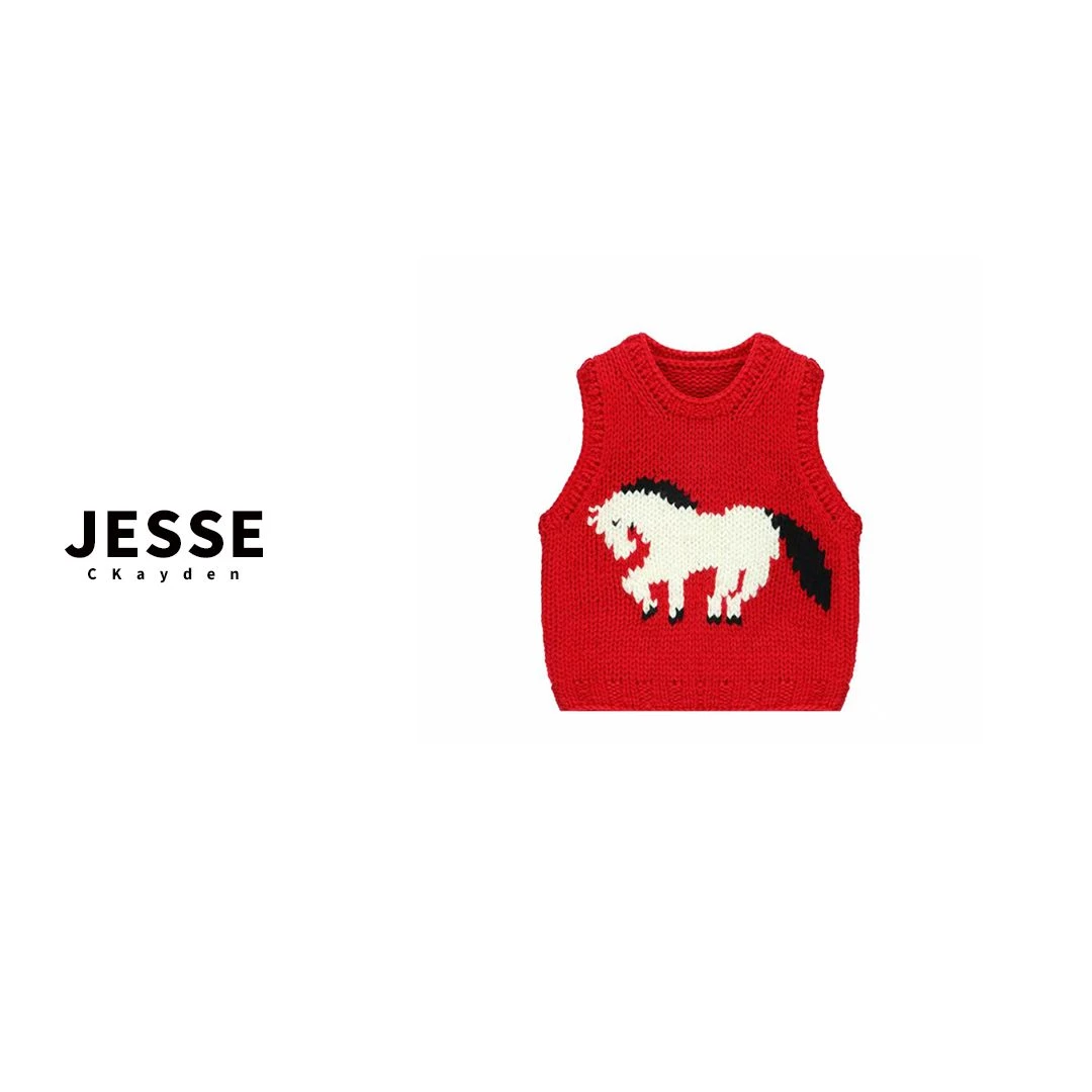 小马无袖学院宽松型背心马甲百搭设计师秋冬撞色SS0628