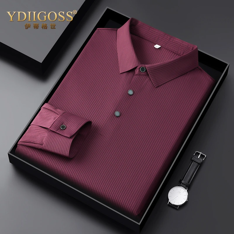 YDIIGOSS中年男士polo衫春秋长袖T恤翻领宽松商务休闲纯色舒适