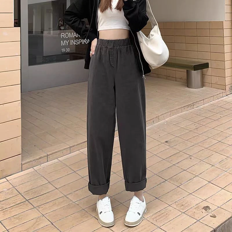 大码300斤胖mm春秋款洗水棉休闲裤女宽松文艺风休闲哈伦老爹裤女
