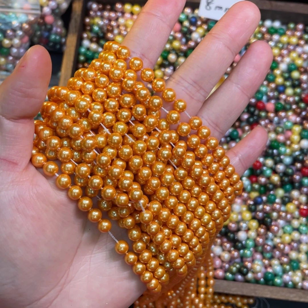 6mm贝珠浓橙金黄一条手工刀马旦配珠