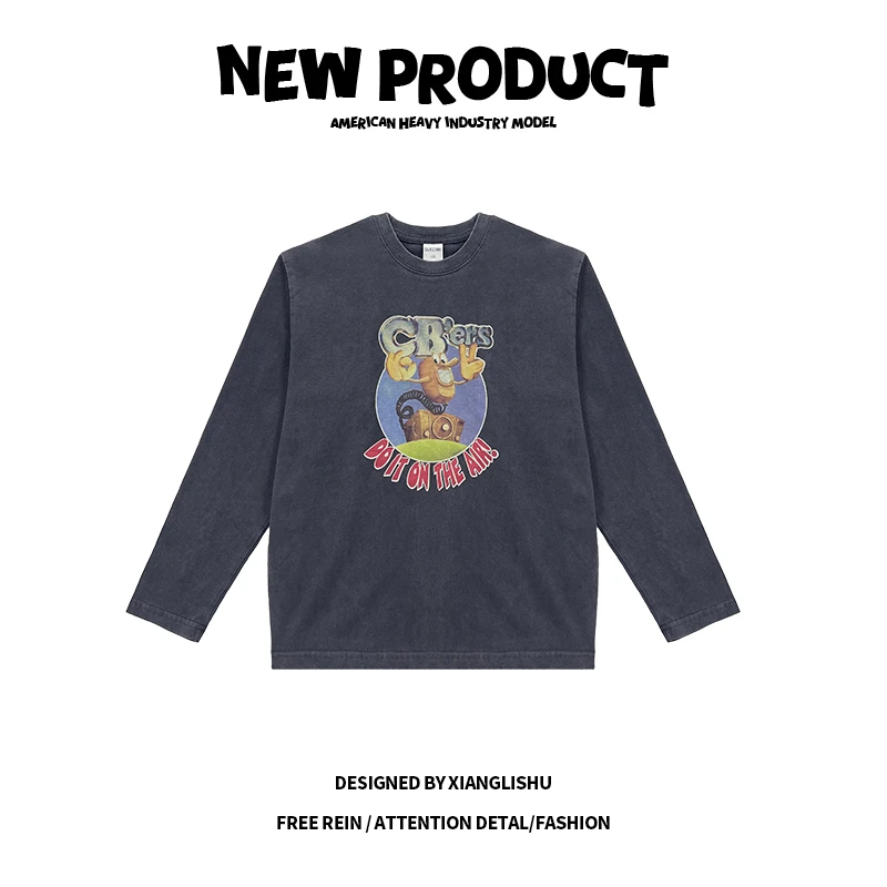 美式儿童长袖T恤春秋款2025新款复古纯棉大童打底衫男童潮酷上衣