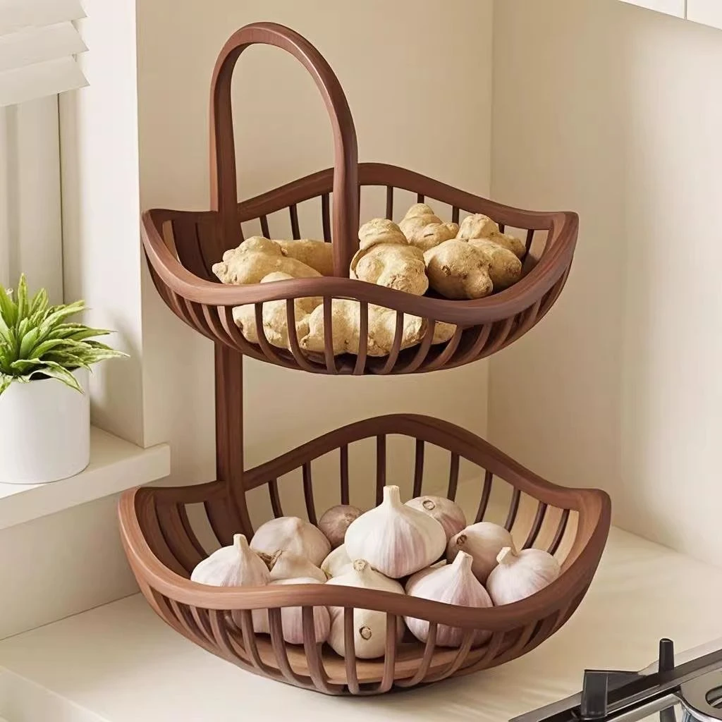 厨房葱姜蒜置物篮桌面蔬菜放置架子家用多功能客厅双层水果收纳架