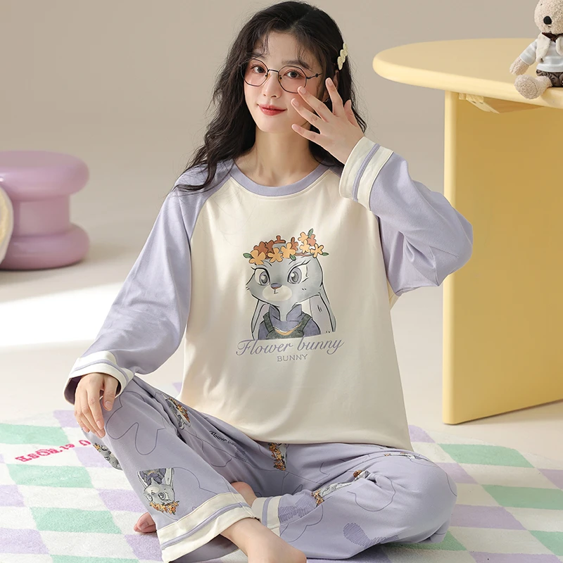 卡之恋睡衣女款春秋长袖纯棉薄款可爱卡通垂耳兔学生家居服两件套