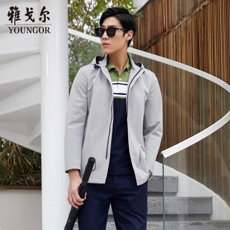 【连帽】雅戈尔风衣春季男士商务休闲户外连帽拉链潮流轻薄短款外