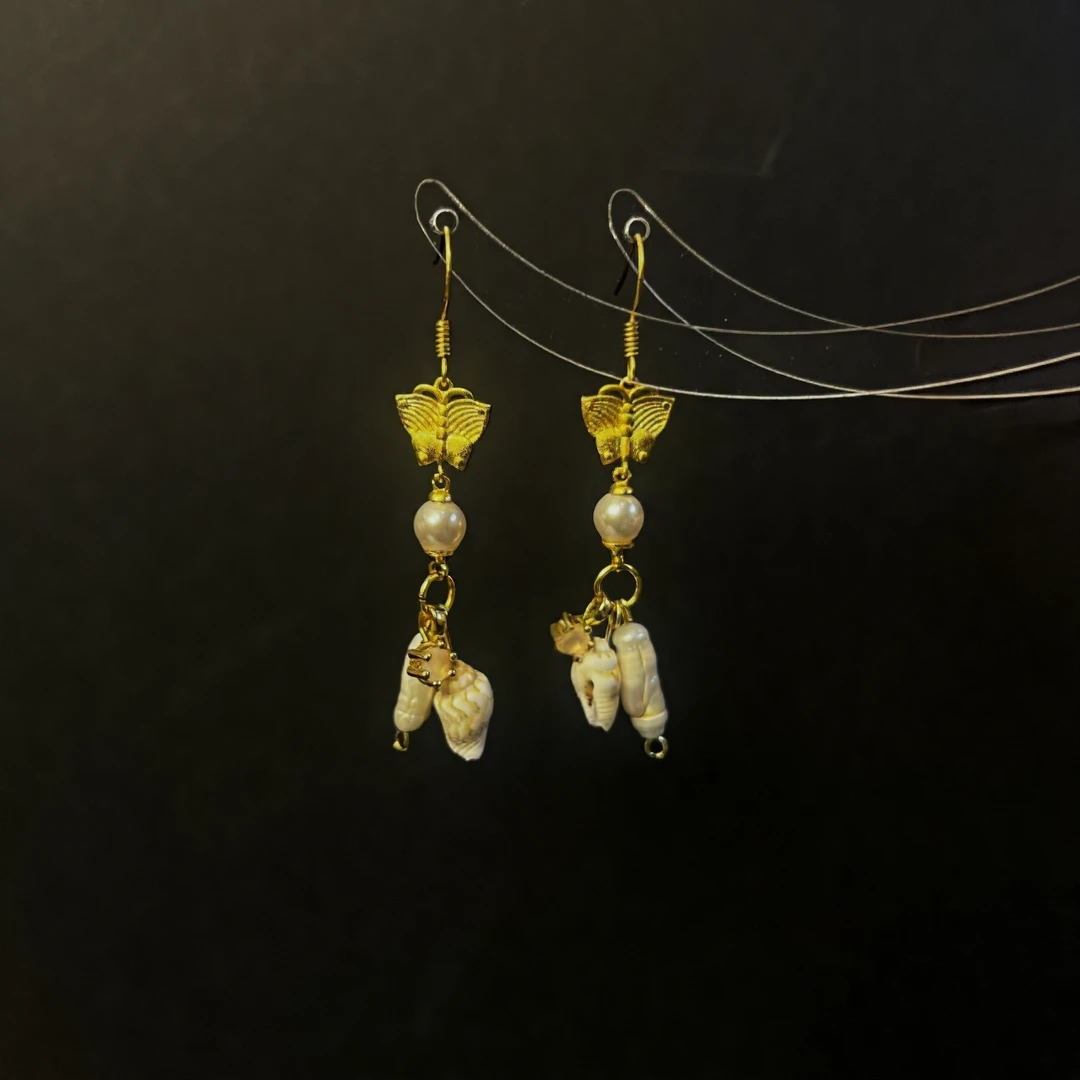 复古vintage天然贝壳珍珠耳饰小众设计高级感925银耳环氛围感耳饰