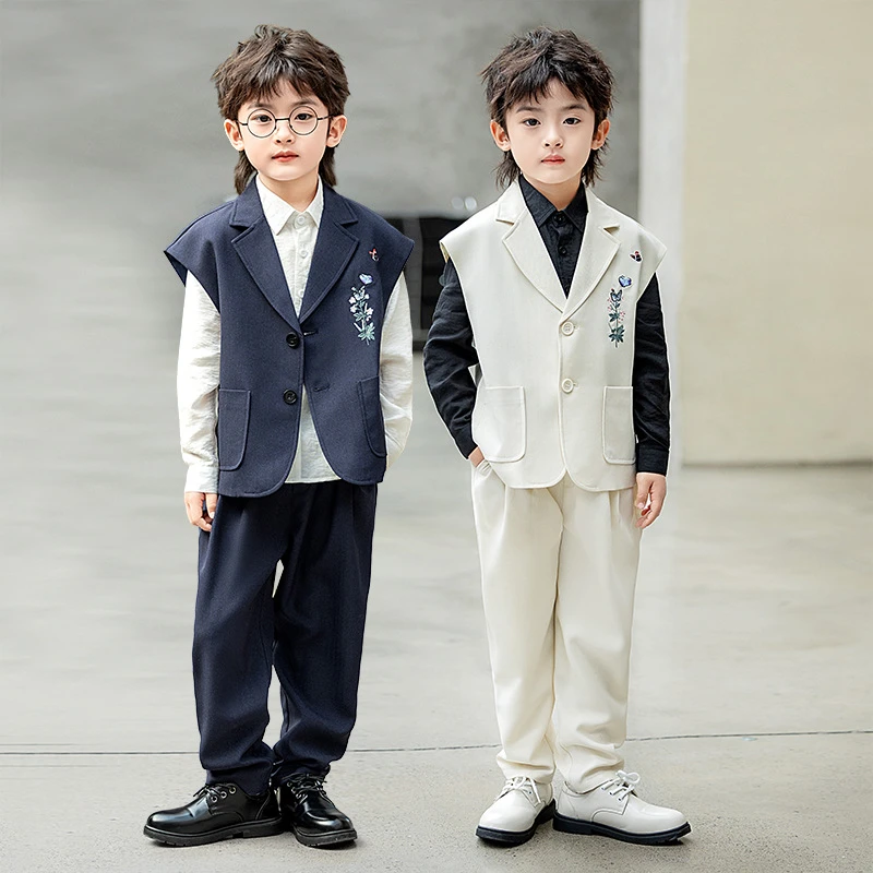 中国风马甲男童新中式马甲花童周岁礼服主持钢琴演出西服