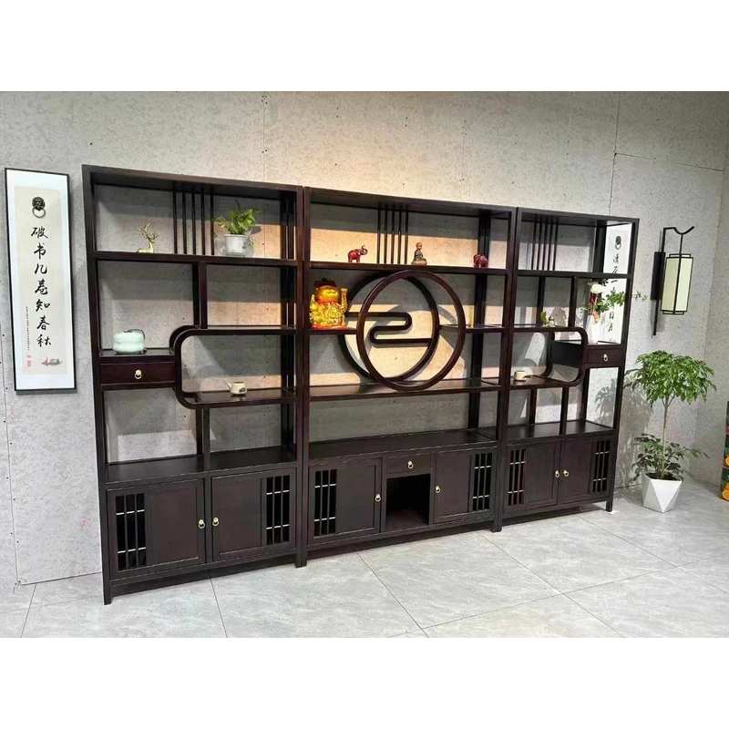 【直播】新中式实木旭日东升博古架展示柜置物架书架茶叶架多宝阁
