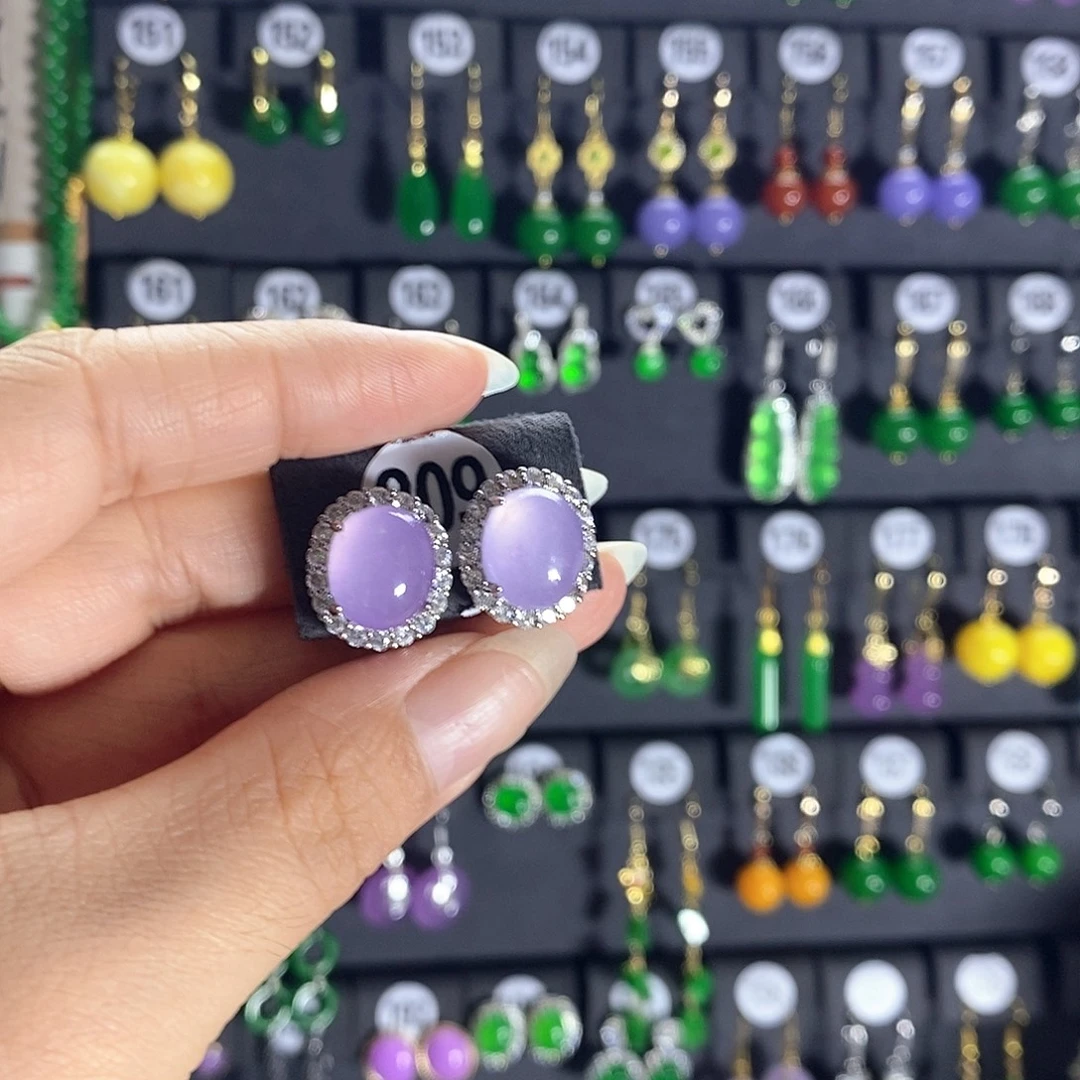 翡翠银S925镶嵌耳饰209