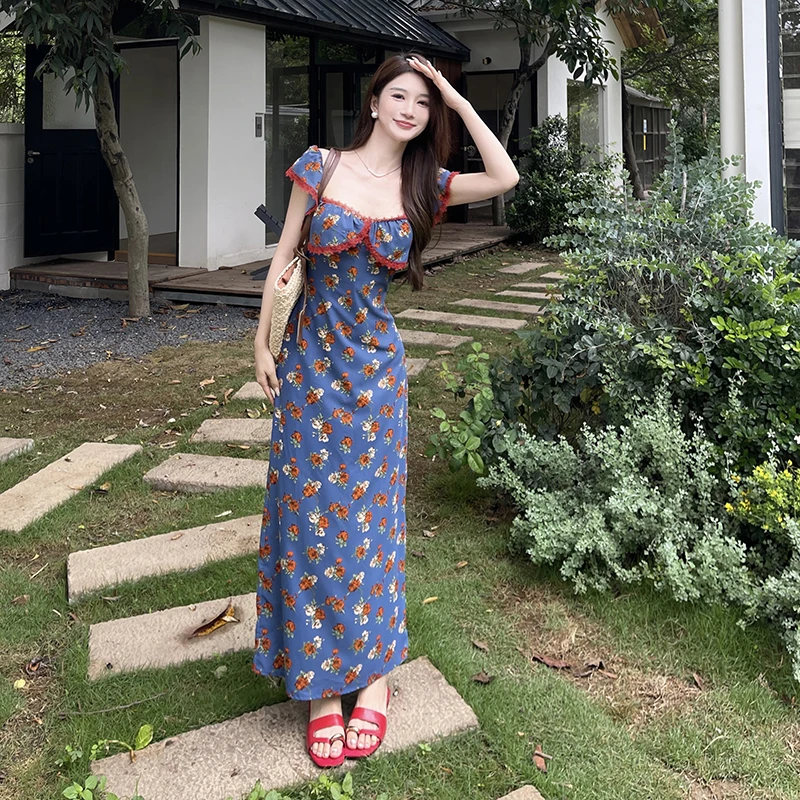 【碎花力】法式度假风2025新款碎花气质复古无袖夏季显瘦收腰连衣裙