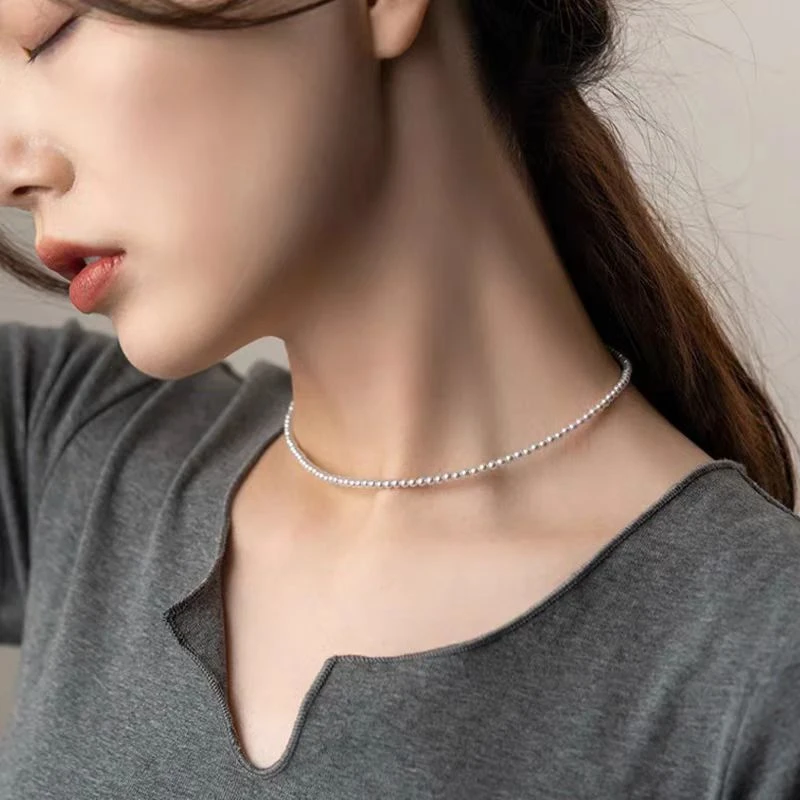 2-3mm项链头档基本无暇S925银延长链淡水冷白珍珠XABY2101