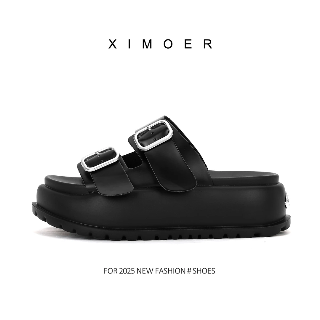 【XIMOER】「绽放」露趾防水台一字型纯色网红外穿夏季凉鞋舒适女鞋