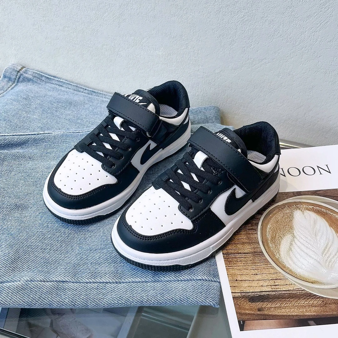 aj真皮男童板鞋低帮透气防滑dunk女童鞋子休闲百搭黑白熊猫魔术贴