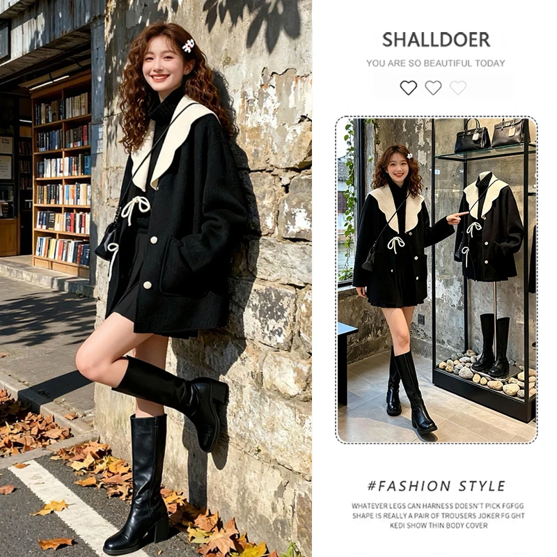 韩系穿搭套装女2025冬季新款长袖高领上衣搭配时髦外套两件套