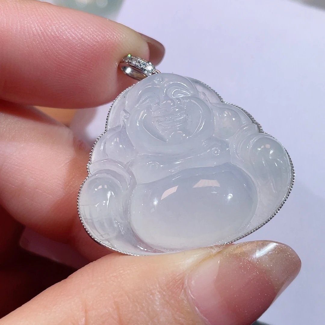 翡翠18K金镶嵌颈饰佛公