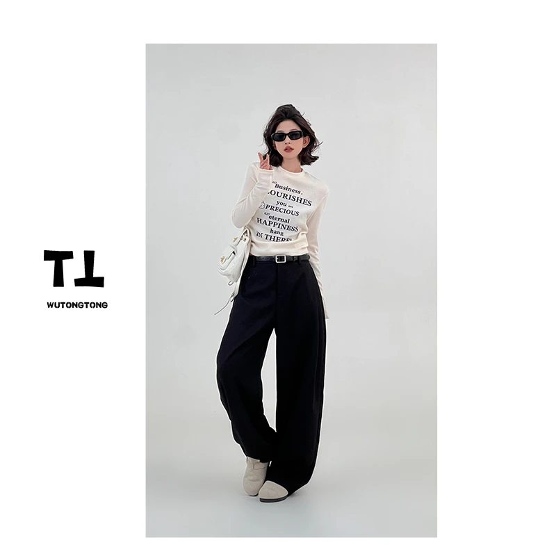 现货【鲨鱼电波】秋季新款长袖针织衫女设计感百搭印花上衣60441