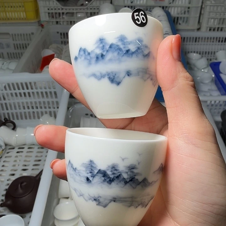 孤品羊脂玉手绘釉下彩三个一组60