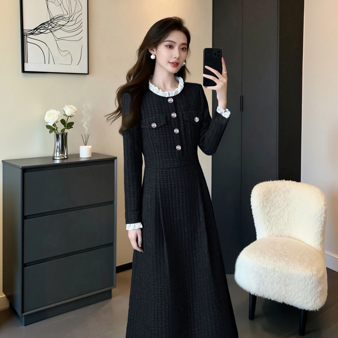 【有里布】富家千金感穿搭小香风连衣裙女秋冬D4453