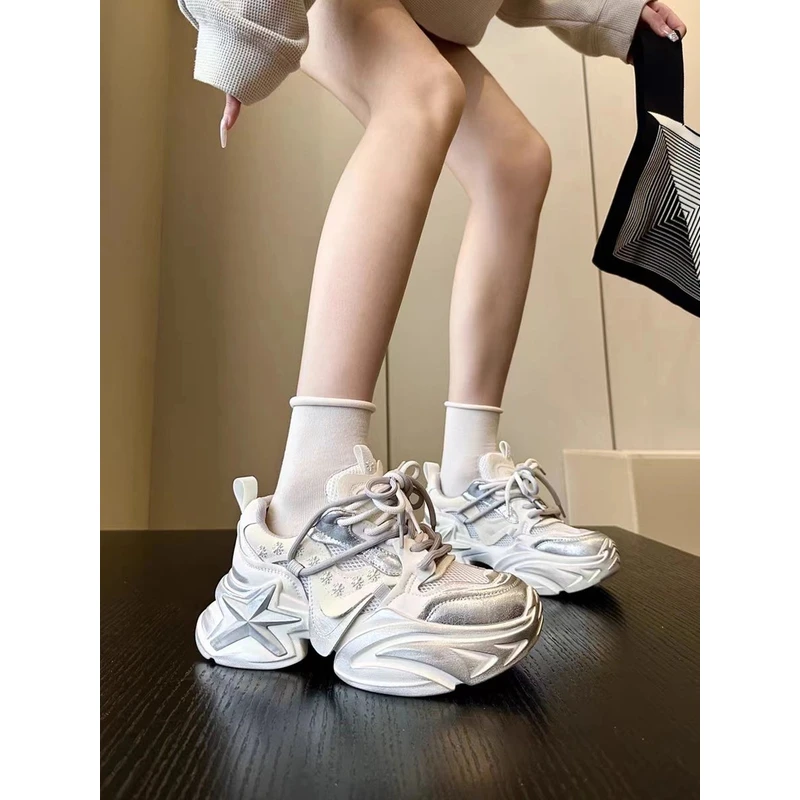 2025新款小众做旧网布透气厚底增高老爹鞋女星星运动休闲鞋88-46