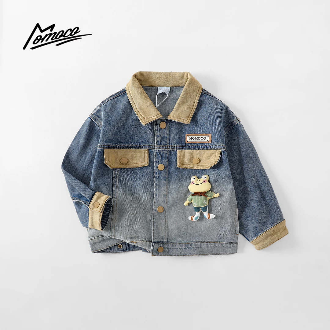 MOMOCO2025款秋季男童韩版印花拼色可爱公仔牛仔外套77330134004