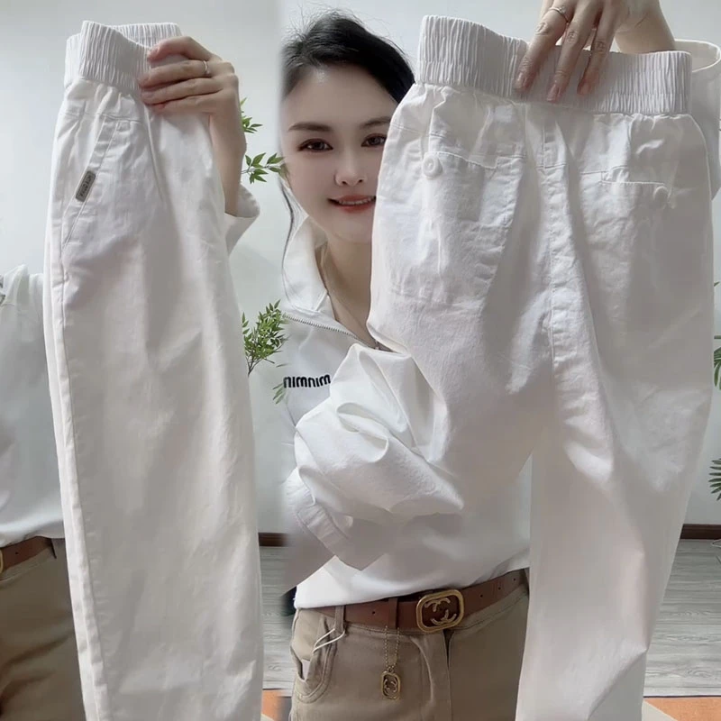 纯色2025年春夏季新款休闲百搭净版欧货透气高腰显瘦九分哈伦裤女