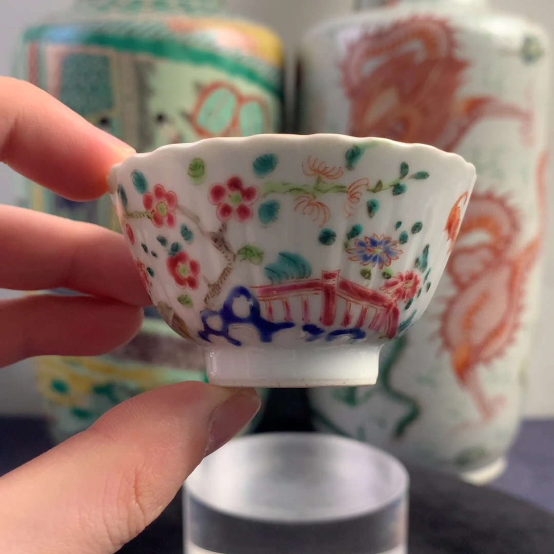 陶杯子12947瓷器—粉彩花卉纹菊瓣杯