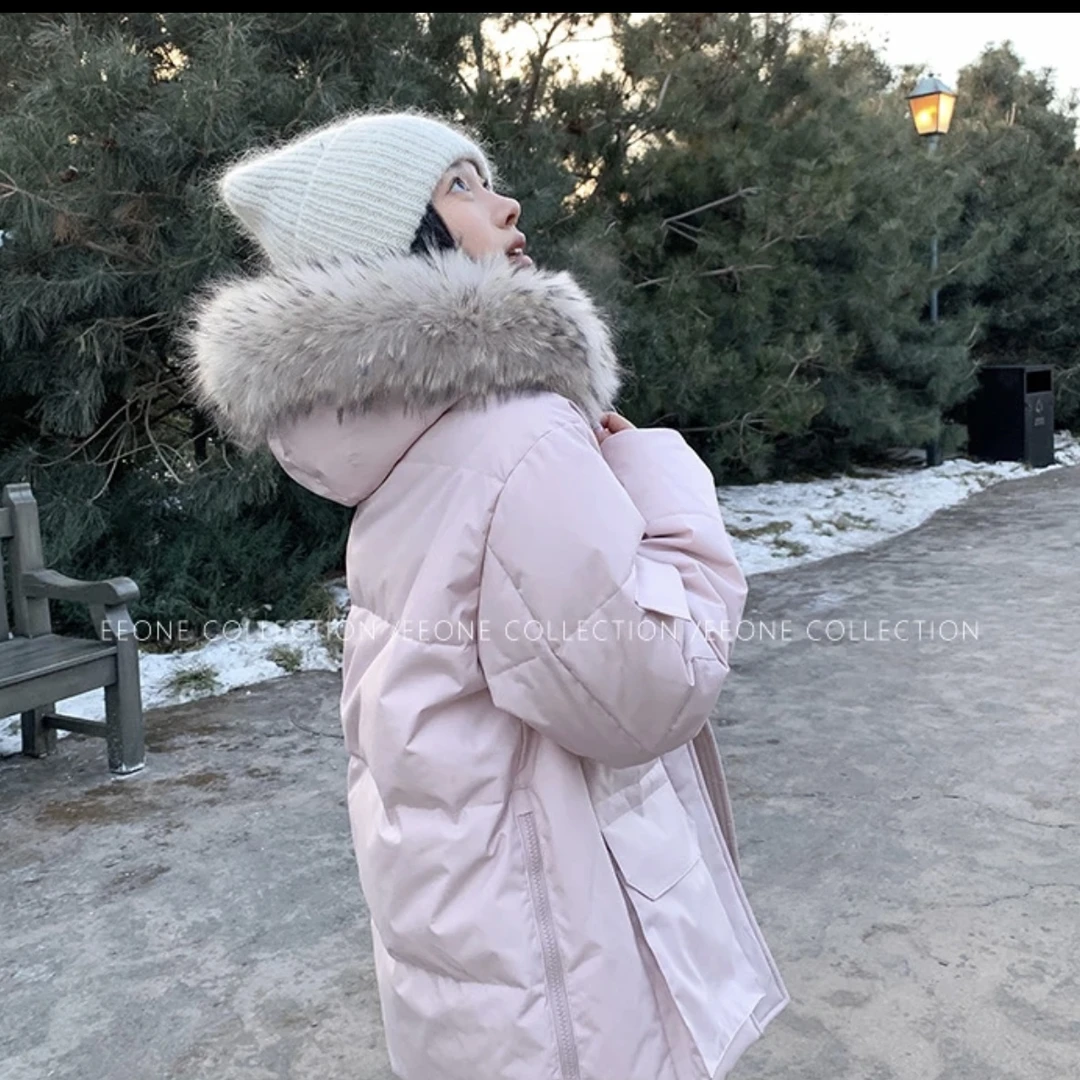 冰岛系列女派克服加厚白鸭绒貉子毛领羽绒现货